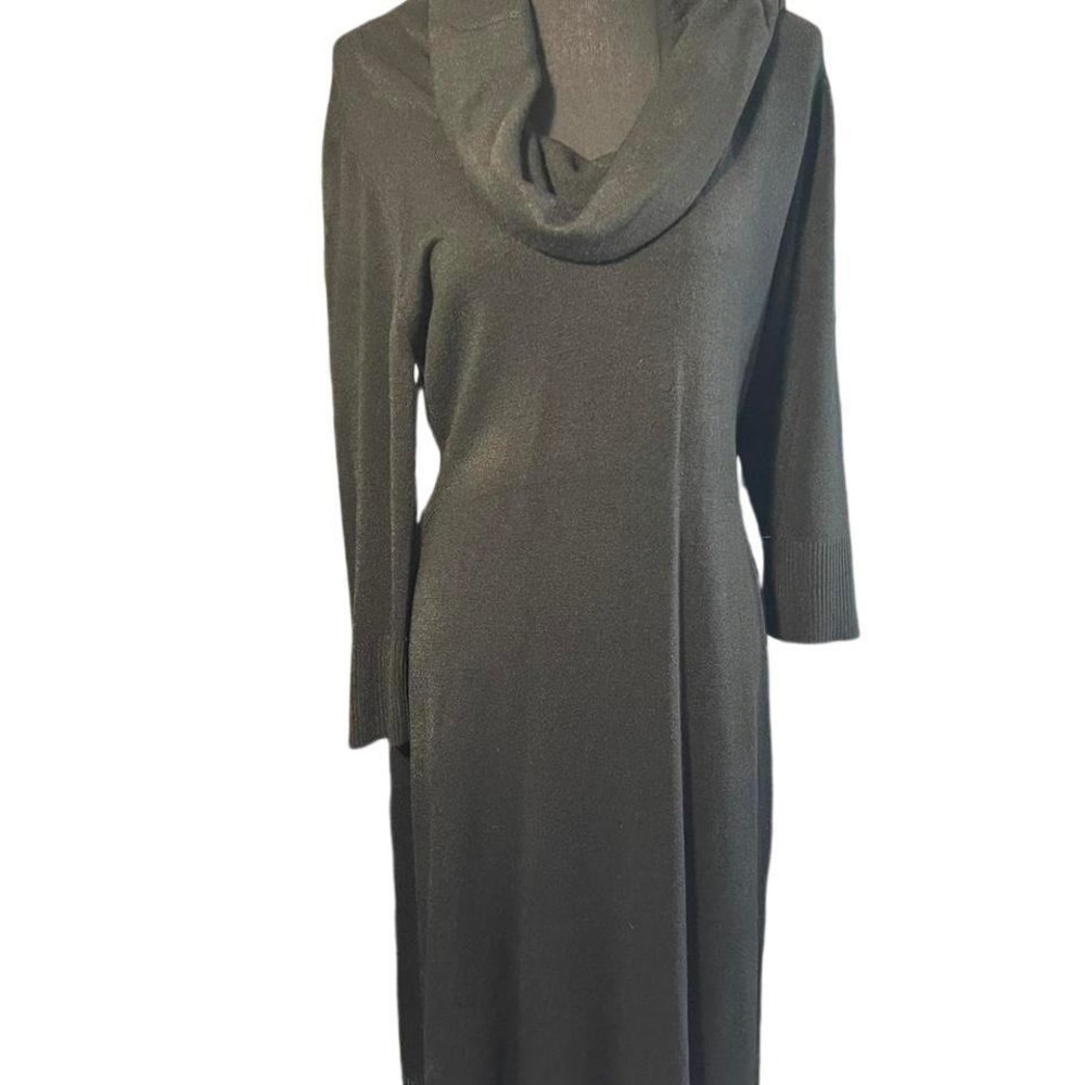 Black Cowl neck sweater dress. Size XL Fitted through bodice. 3/4 Sleeve.